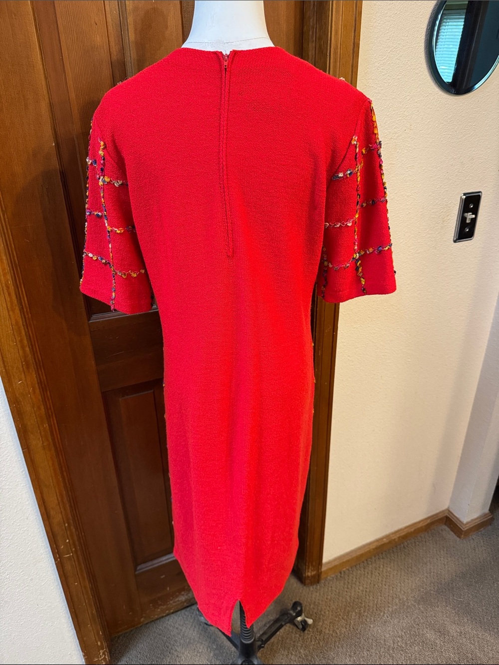 Vintage Steve Fabrikant for Neiman Marcus Red Windowpane Knit Shift Dress Size M - Picture 7 of 8